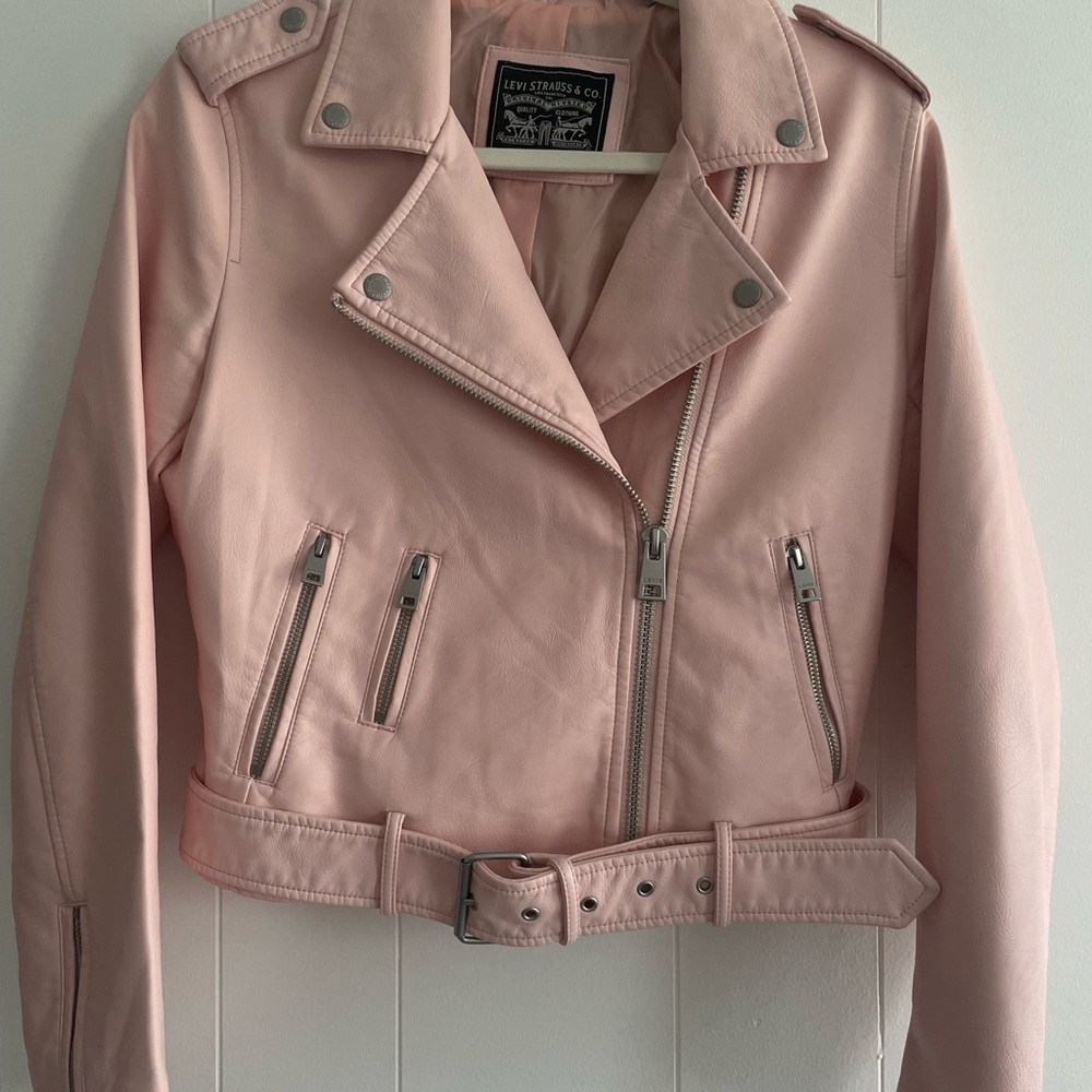 Levi's Pink Leather Moto Jacket Asymmetrical Zipper